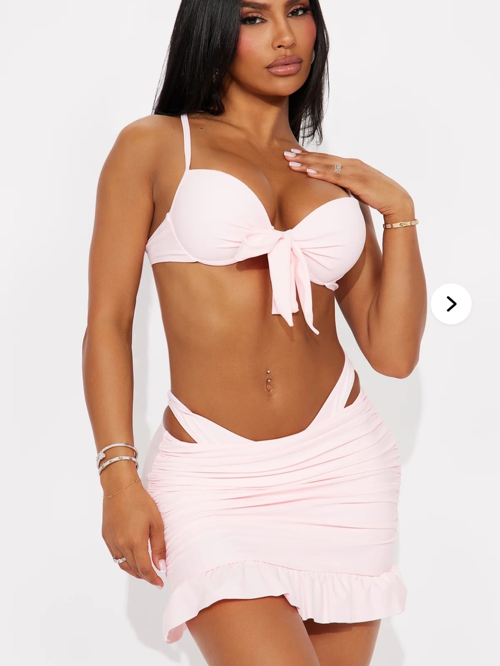 Women’s Light Pink Tie-Front Bikini Top & Ruched Skirt Set